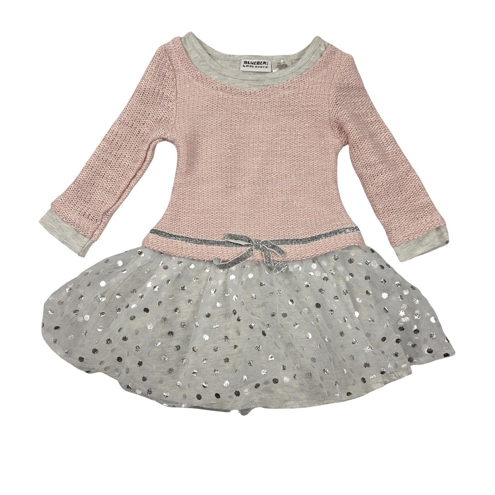 Blueberry Boulevard Girls Pink Metallic Knit Grey Sequin Tulle Dress 3T Holiday